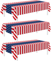 3 Pack Patriotic Tablecloth, Disposable Plastic Tablecloth 54&quot; x 108&quot; - £10.92 GBP