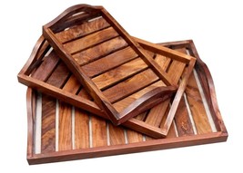 Wood Serving Tray Rustic with handles for snacks Breakfast Platter - £25.24 GBP+