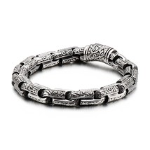 Vintage Dragon Bead Link Chain Bracelet Black Square Cubic Stainless Steel Charm - £28.63 GBP