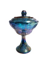 Indiana Colony Harvest Grape Blue Carnival Glass 10 1/4&quot; Wedding Bowl w/... - £22.60 GBP