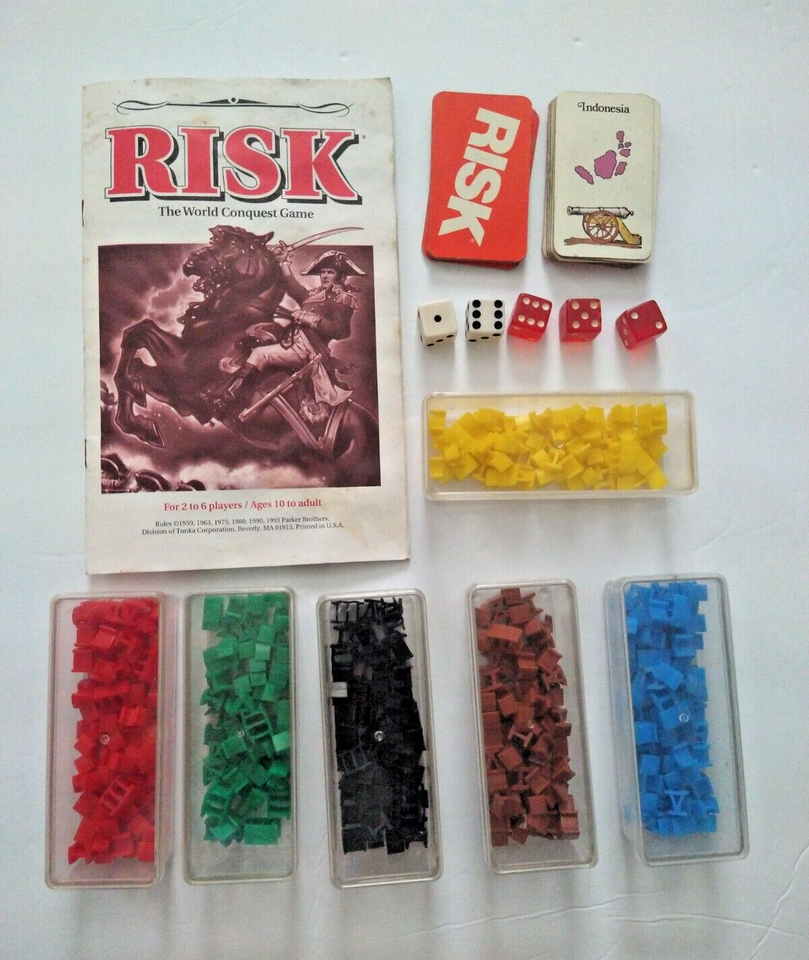 1993 RISK Board Game Replacement Pieces, Instructions, Cards, Dice, 6 color Army - $10.84
