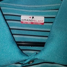 Grand Slam Aqua Blue Black White Striped Polo Shirt Men&#39;s Size XXL Golf - £13.26 GBP
