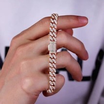 8Ct Round Cut Lab Created Diamond Cuban Link Bracelet 14k Rose Gold Plated - £397.85 GBP