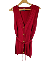 Sweater Vest Cardigan Button Up Red Tie Waist Soft Knit Coastal Preppy W... - $46.50