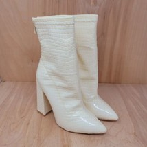 Pretty Little Thing Women&#39;s Ankle Boots Size US 5 Cream Faux Leather Croc Print - £27.95 GBP