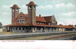 Grand Trunk Railroad Depot Battle Creek Michigan 1910c postcard - £6.29 GBP