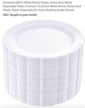 DaYammi 60PCS White Plastic Plates, Heavy Duty White Disposable White De... - $459.10 MXN
