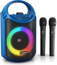 MASINGO Karaoke Machine w/2 Wireless Mics, Portable PA Speaker &amp; LED Lights - $26.09