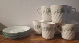 Corning Corelle Callaway Green Ivy Coffee Tea Cups &amp; saucers lot of 8 - £42.49 GBP