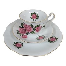 Pink Cabbage Rose Tea Cup Saucer Plate Set Germany Hartporzellan Rheinpf... - $46.74