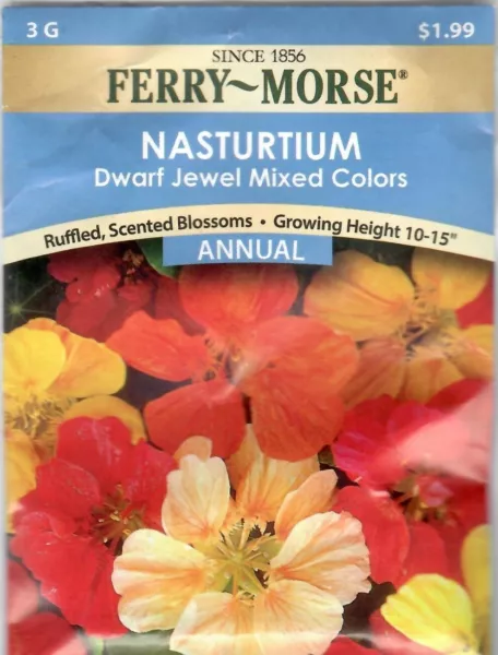 Nasturtium Dwarf Jewel Mixed Colors Flower Seeds Non Gmo Ferry Morse 12/23 Fresh - $8.20