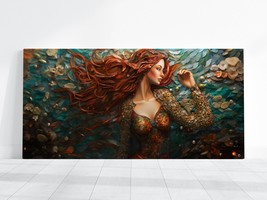 Mermaid Decor, Colorful Mermaid Art Large Canvas, Majestic Creature Painting - £20.57 GBP+