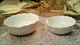 Vintage Lenox Ivory Roses ribbon Candy Mints nuts SET of 2 Dishes 24k gold trim - £23.70 GBP