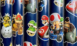 1 Roll Blue Mario Kart Mario Luigi Yoshi Birthday Christmas Wrapping Pap... - £3.35 GBP