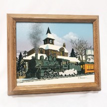 Hargrove Oil Painting Steam Train at Champaign Train Station Illinois 12... - $42.13