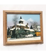Hargrove Oil Painting Steam Train at Champaign Train Station Illinois 12... - $42.13