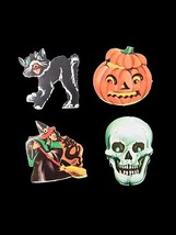Vintage set of 4 Dennison Halloween Seals Witch Skull Black Cat Jack O L... - $12.98