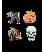Vintage set of 4 Dennison Halloween Seals Witch Skull Black Cat Jack O L... - $12.98