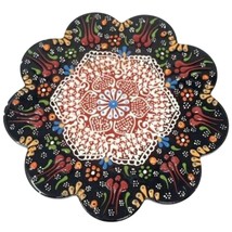 Hand-Painted Ceramic Floral Trivet 7 Inch Vibrant Scalloped Edge Decorative - £10.11 GBP