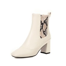 Autumn Ladies Ankle Stretch Boots Print Slip On Short Plush 7.5CM Chunky Heel US - £64.61 GBP