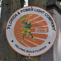 Vintage Sunshine Service Florida &amp; Power Light Company Porcelain Gas And Oil Sig - £99.91 GBP