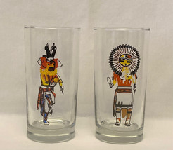 Vintage Libbey drinking glasses Hopi Kachina dolls design water tumbler set of 2 - £9.61 GBP