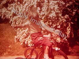 1958 Young Girl Tricycle Flowering Garden Bush Ektachrome 35mm Slide - £3.15 GBP