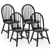 Costway Set of 4 Windsor Chairs Wood Armless Dining Room Spindle Back Black - £366.02 GBP