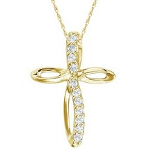 1/5CT Round Simulated Diamond Infinity Cross Pendant 14K Yellow Gold Over Silver - £59.96 GBP