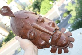 Hard and Heavy Wood Mask Hand Carved Wooden Art Collector Home Decor Exc... - $1,237.19 MXN
