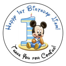 12 Baby Mickey Mouse 1ST Birthday Stickers Labels 2.5&quot; Round Party Supply - £9.48 GBP