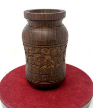 Small Wood Vase Tiki Tropical Floral Hand Carved Boho Chic Solid Hardwood 5.75”H - £14.86 GBP