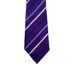 David Donahue Purple &amp; Blue Striped Silk Tie Woven In Italy Handmade In USA - $12.47