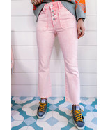 Apricot Pink Multi Buttons Raw Edge Crop Jeans - $686.22 MXN