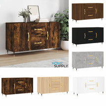 Modern Wooden Rectangular Sideboard Storage Cabinet Unit With Gold Handles Wood - £81.04 GBP+