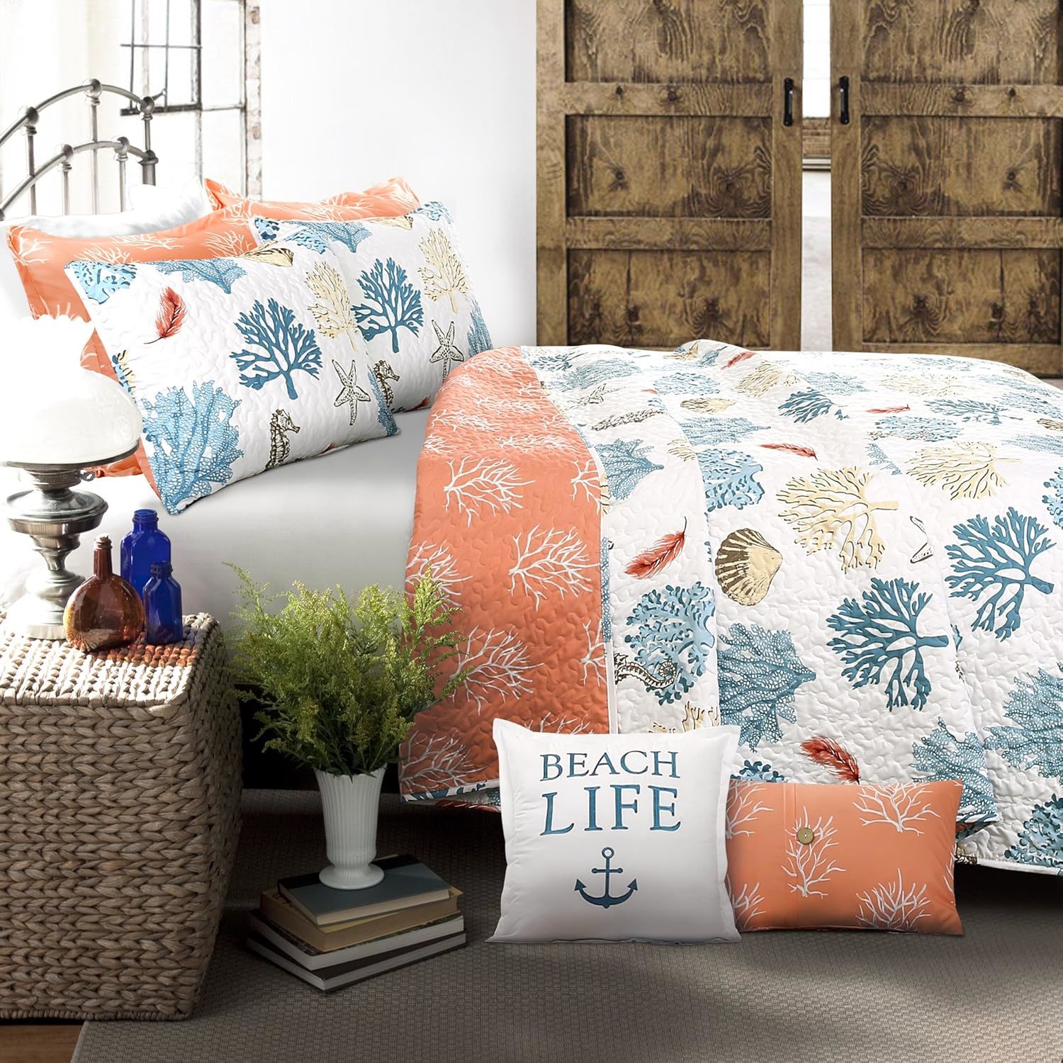 The Reversible 7-Piece Bedding Set By Lush Decor Features A Feather Seas... - $116.92