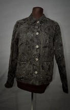 CHICO&#39;S DESIGN Floral Embroidered Embellished Jean Jacket Button Black S... - $27.95