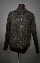 CHICO&#39;S DESIGN Floral Embroidered Embellished Jean Jacket Button Black Size 0 Sm - £22.01 GBP