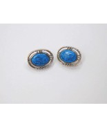 Turquoise Clip Earrings, Signed Mode Art 1960s Silver Faux Gems - $30.86 CAD