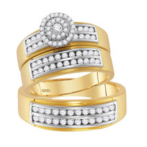 14k Yellow Gold His Her Round Diamond Solitaire Matching Bridal Wedding ... - £1,191.57 GBP