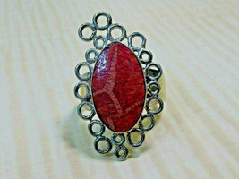 Vintage 925 sterling silver ring red cab cabochon adjustable size - £27.60 GBP