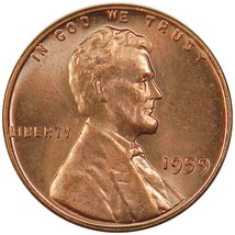 1959 Lincoln Memorial Cent Red US Coin Penny - £0.86 GBP