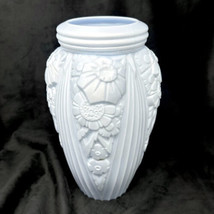 Muller Freres Glass Vase Art Deco Atq Silvery-Blue Flowers Relief France 13”H - £293.77 GBP