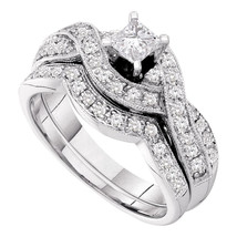 14k White Gold Princess Diamond Bridal Wedding Engagement Ring Band Set 3/4 Ctw - £1,446.89 GBP