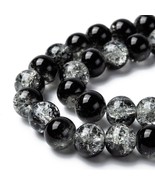 50 Crackle Glass Beads 8mm Black Clear Mixed Ombre Bulk Jewelry Supplies... - $5.53