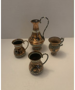 lot of 4 vintage hand made copper pitcher and mugs greece - $567.66 MXN
