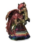 Metallic Red And Gold Dragon Perching On Iridescent Pyramid Glass Small ... - $330.05 MXN