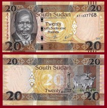 South Sudan P13c, 20 Pounds, Dr John de Mabior / oil derrick, antelope U... - $27.21 MXN