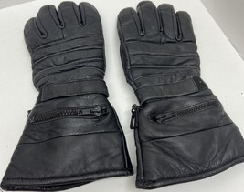 Padded Black Leather Motorcycle Gloves Mens Medium Zip Wrist - £13.29 GBP