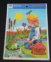 Vtg Whitman 1975 cardboard inlay frame tray puzzle Nature fun picnic cat frog - $14.99